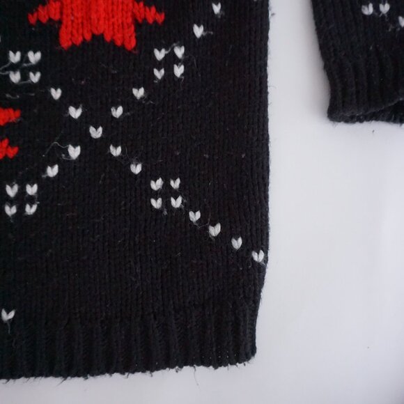 Vintage Busani Knit Sweater Black Red Maple Leaf Cabincore Retro Ski L - Picture 6 of 11